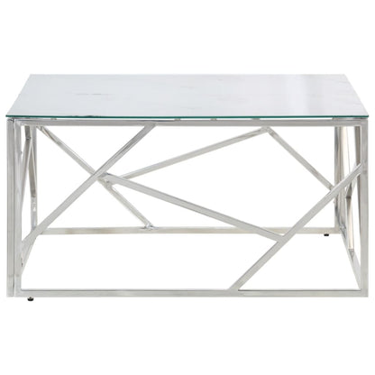 Mesa De Centro Plateada Acero Inoxidable Y Vidrio Templado