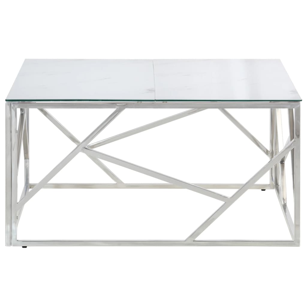 Mesa De Centro Plateada Acero Inoxidable Y Vidrio Templado