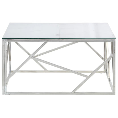 Mesa De Centro Plateada Acero Inoxidable Y Vidrio Templado