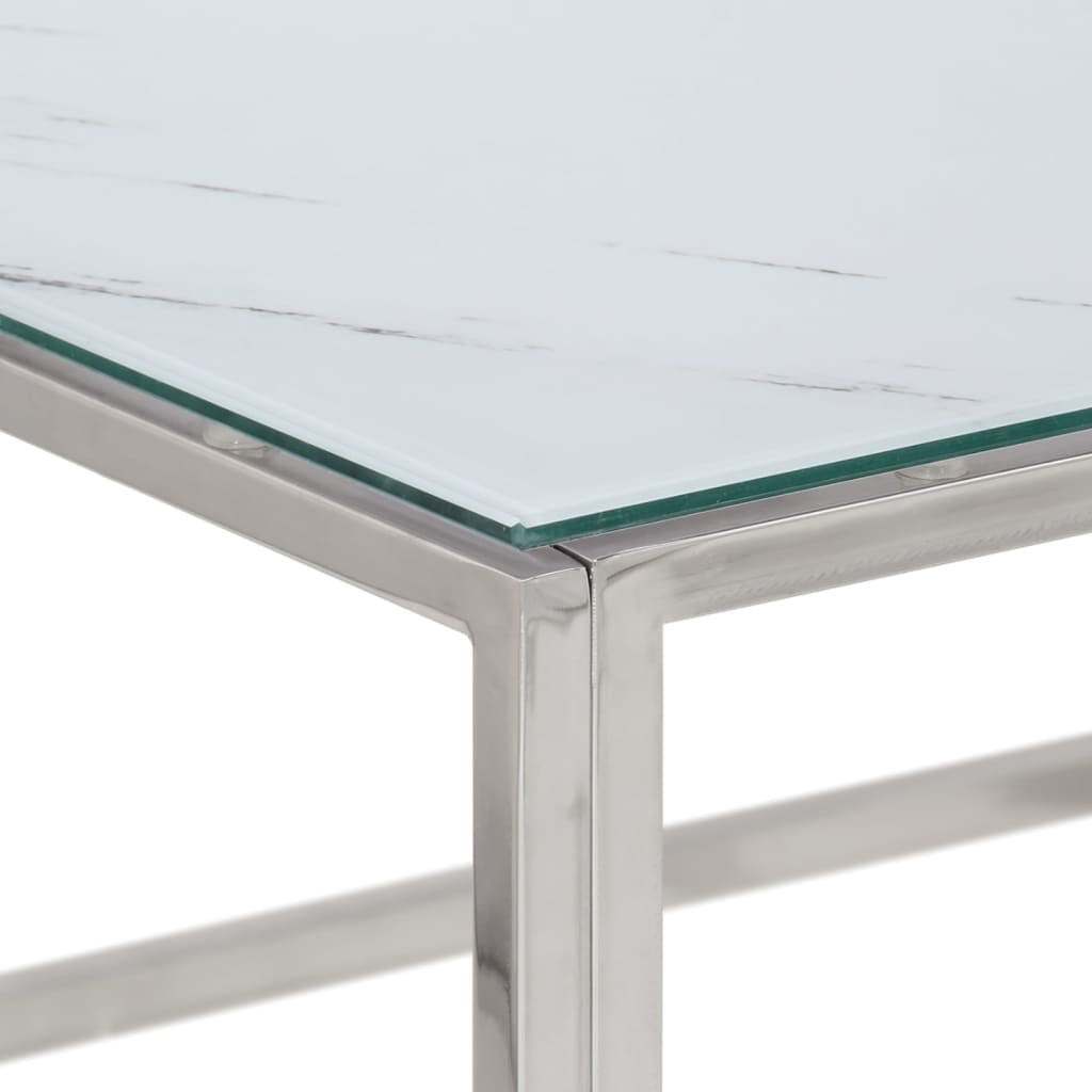 Mesa De Centro Plateada Acero Inoxidable Y Vidrio Templado