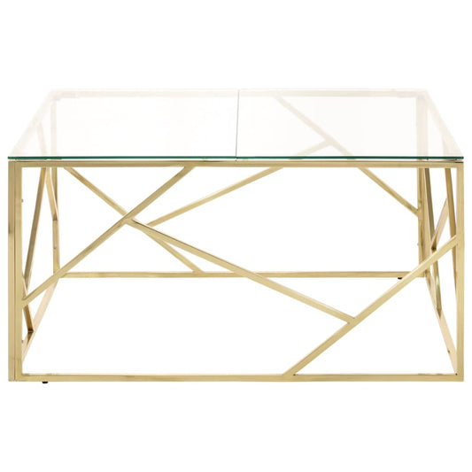 Mesa De Centro Dorada Acero Inoxidable Y Vidrio Templado