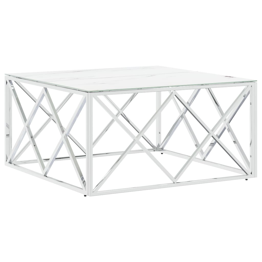 Mesa De Centro Acero Inoxidable Y Vidrio Plateado 80X80X40 Cm