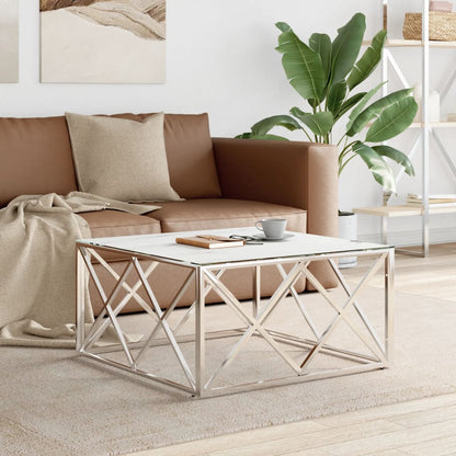 Mesa De Centro Acero Inoxidable Y Vidrio Plateado 80X80X40 Cm