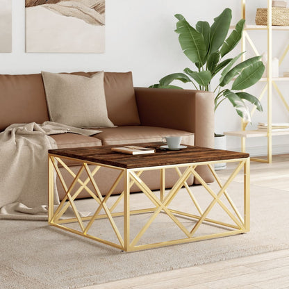 Mesa De Centro Acero Inoxidable Y Vidrio Plateado 80X80X40 Cm