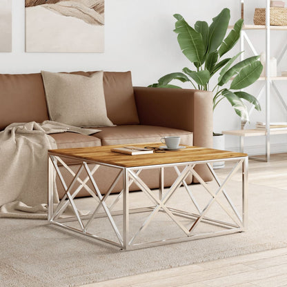 Mesa De Centro Acero Inoxidable Y Vidrio Plateado 80X80X40 Cm