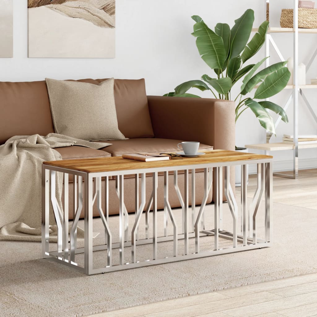 Mesa De Centro Acero Inoxidable Y Vidrio 110X45X45 Cm