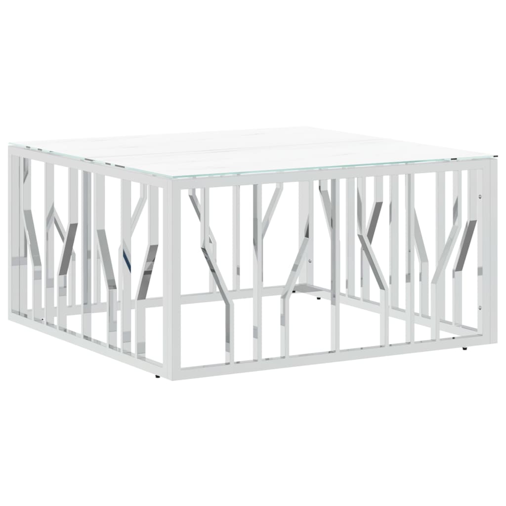 Mesa De Centro Acero Inoxidable Y Vidrio Plateado 80X80X40 Cm