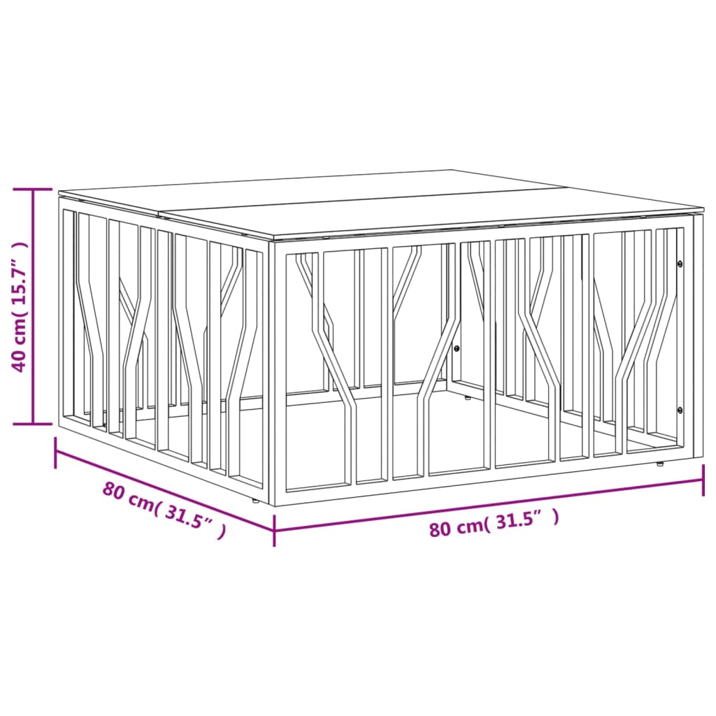 Mesa De Centro Acero Inoxidable Y Vidrio Plateado 80X80X40 Cm