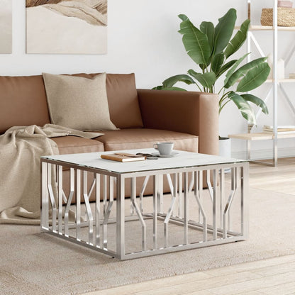 Mesa De Centro Acero Inoxidable Y Vidrio Plateado 80X80X40 Cm