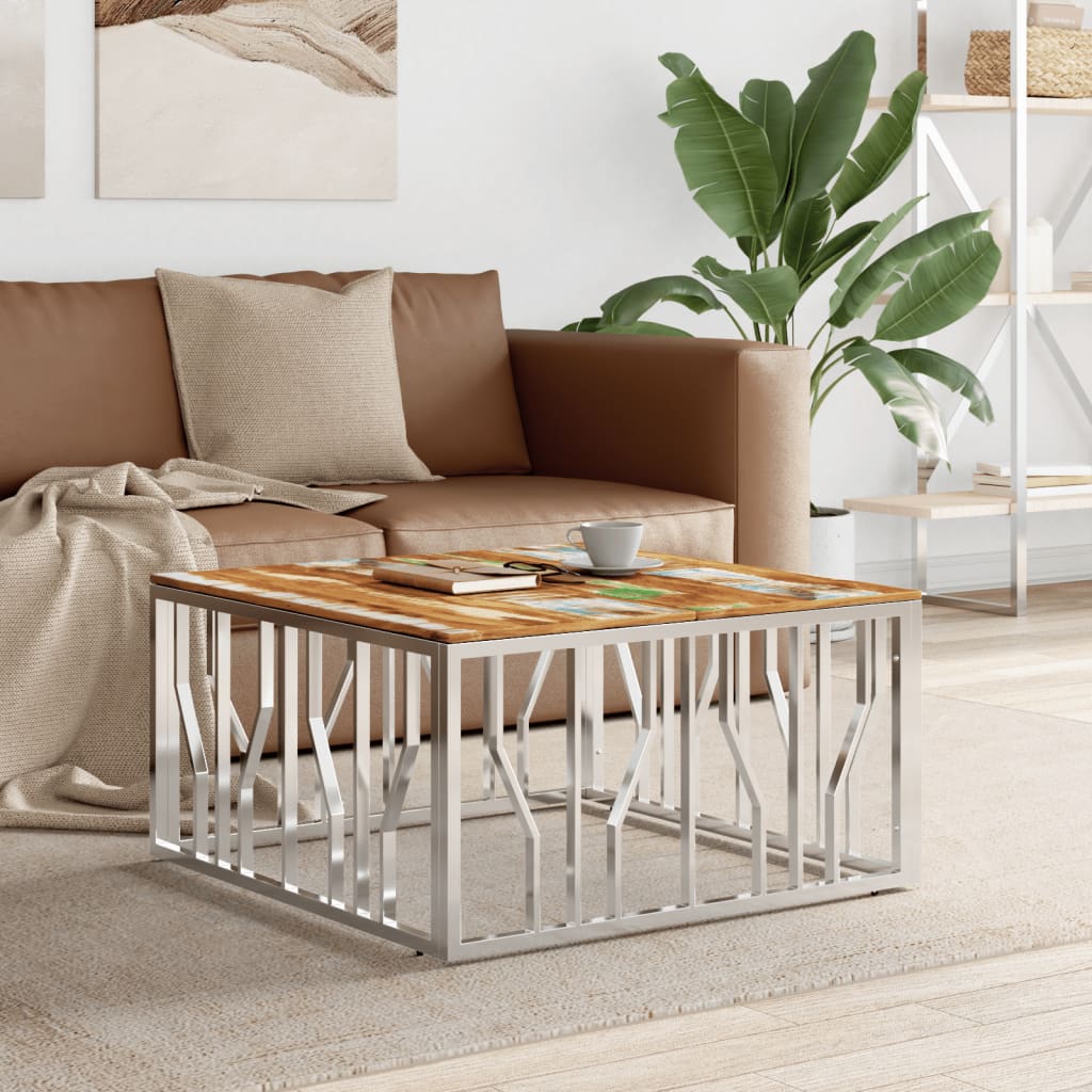 Mesa De Centro Acero Inoxidable Y Vidrio Plateado 80X80X40 Cm