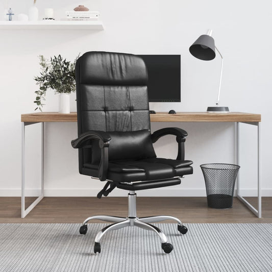 Sillón De Oficina Reclinable Con Masaje, De Piel Sintética Negra