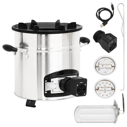 Cocina Leña Ventilador Usb Acero Inoxidable Plata 35,5X26X28 Cm