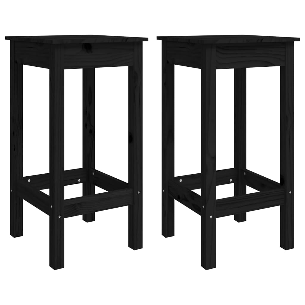 Taburetes Altos 2 Uds Madera Maciza De Pino Negro 40X40X78 Cm