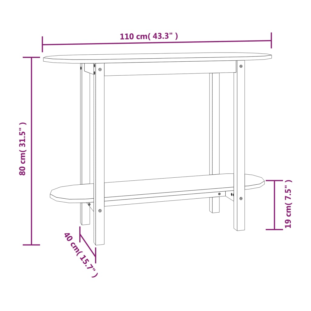 Mesa Consola De Madera Maciza De Pino 110X40X80 Cm