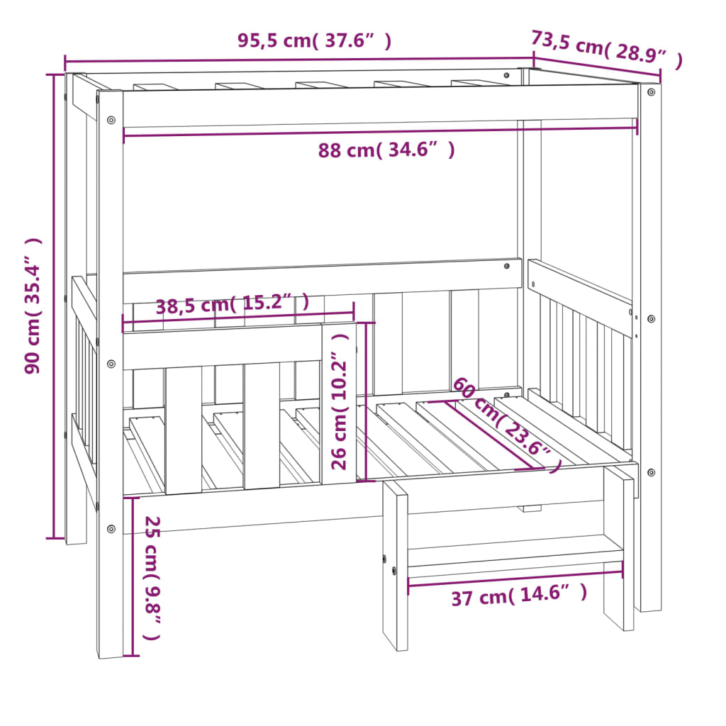 Cama Para Perros Madera Maciza De Pino 95,5X73,5X900 Cm
