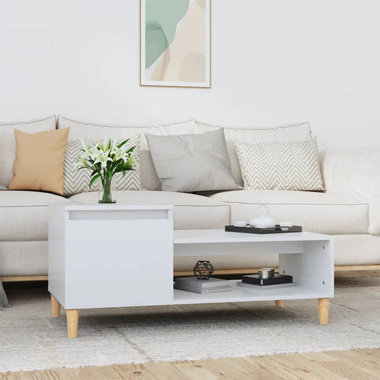 Mesa De Centro Madera Contrachapada Blanco Brillo 100X50X45 Cm