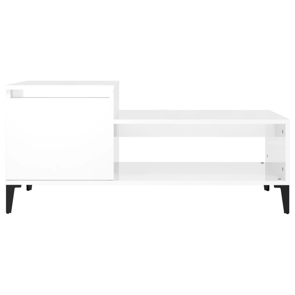 Mesa De Centro Madera Contrachapada Blanco Brillo 100X50X45 Cm