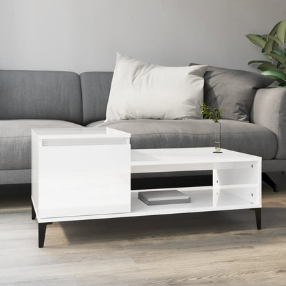 Mesa De Centro Madera Contrachapada Blanco Brillo 100X50X45 Cm