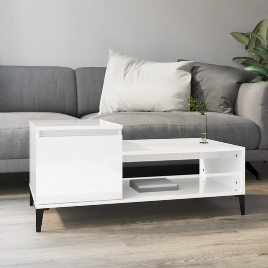 Mesa De Centro Madera Contrachapada Blanco Brillo 100X50X45 Cm