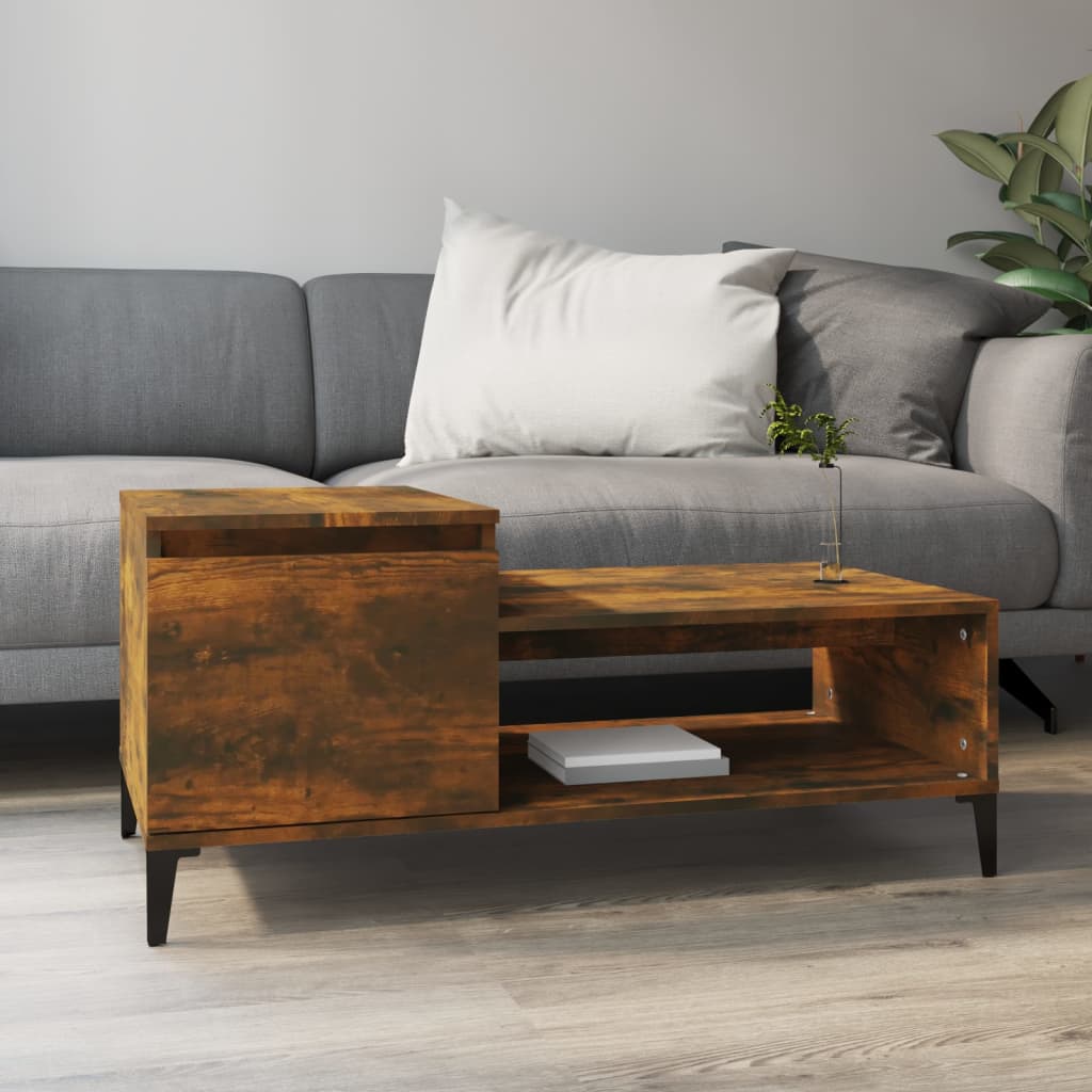 Mesa De Centro Madera Contrachapada Blanco Brillo 100X50X45 Cm