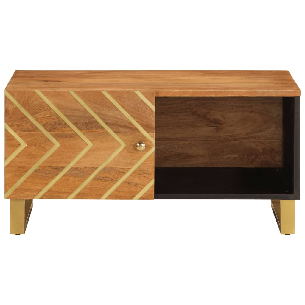 Mesa De Centro Madera Maciza De Mango Negro Marrón 80X50X40 Cm