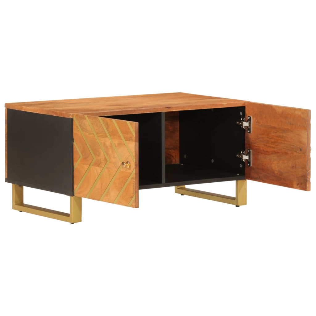 Mesa De Centro Madera Maciza De Mango Negro Marrón 80X50X40 Cm