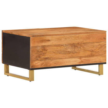 Mesa De Centro Madera Maciza De Mango Negro Marrón 80X50X40 Cm