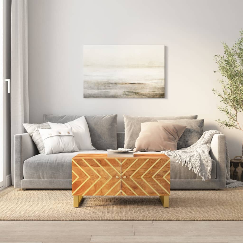 Mesa De Centro Madera Maciza De Mango Negro Marrón 80X50X40 Cm