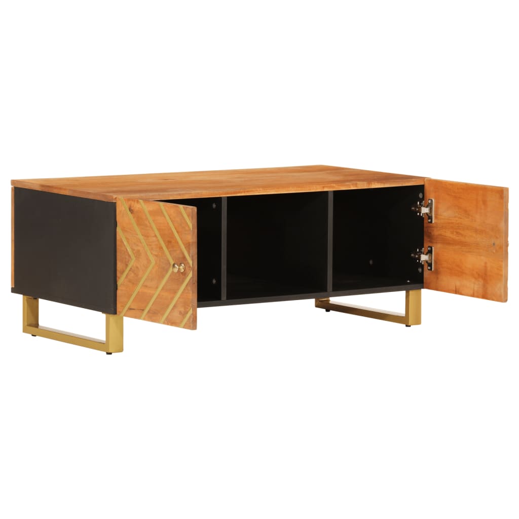 Mesa De Centro Madera Maciza De Mango Negro Marrón 100X54X40 Cm