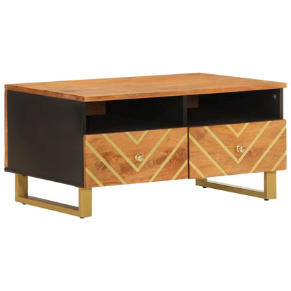 Mesa De Centro Madera Maciza Mango Negro Y Marrón 80X54X40 Cm