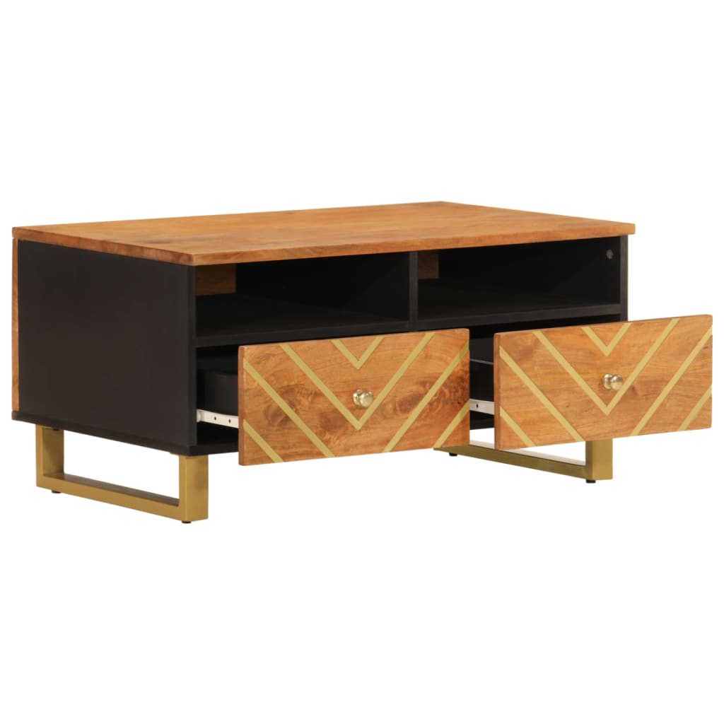 Mesa De Centro Madera Maciza Mango Negro Y Marrón 80X54X40 Cm