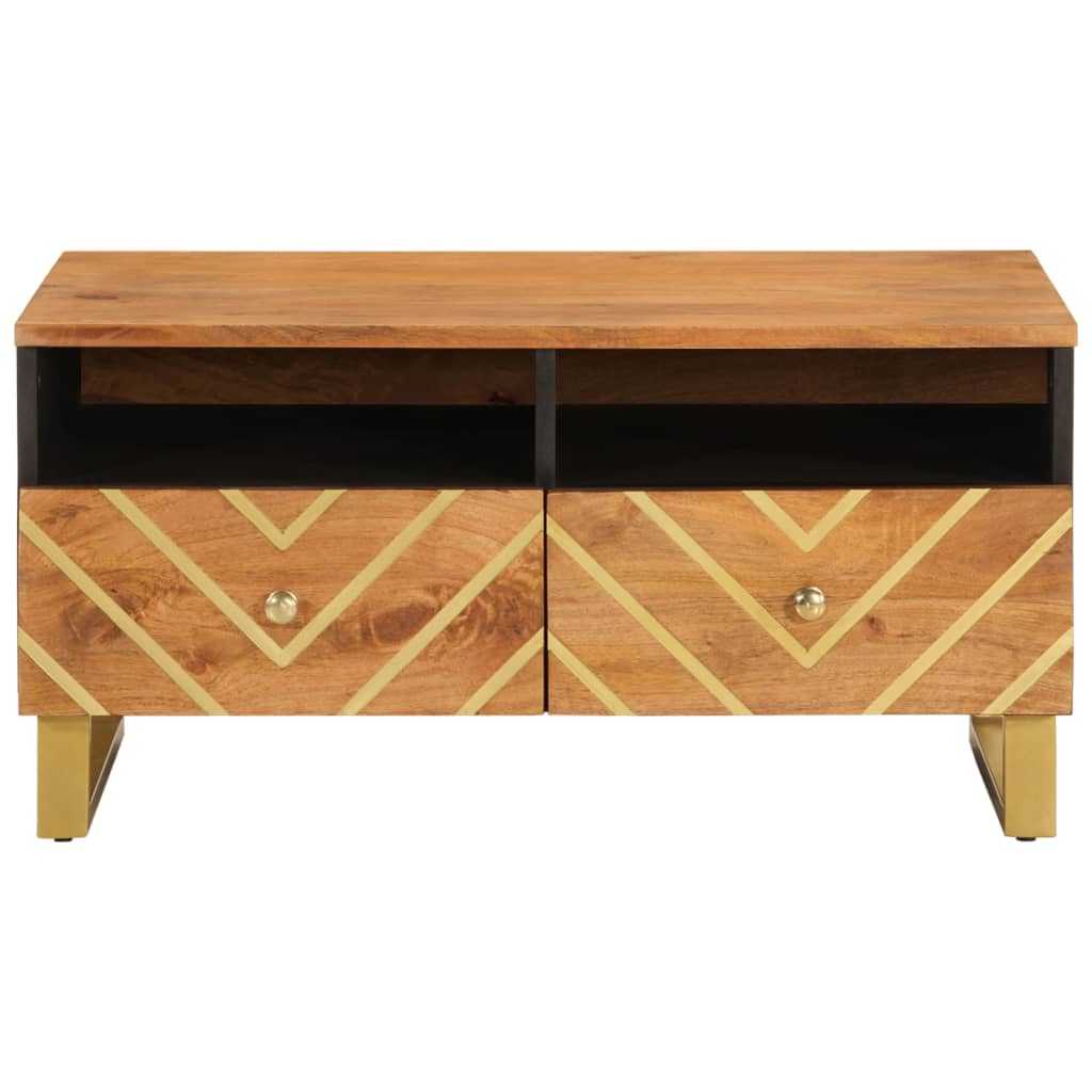 Mesa De Centro Madera Maciza Mango Negro Y Marrón 80X54X40 Cm