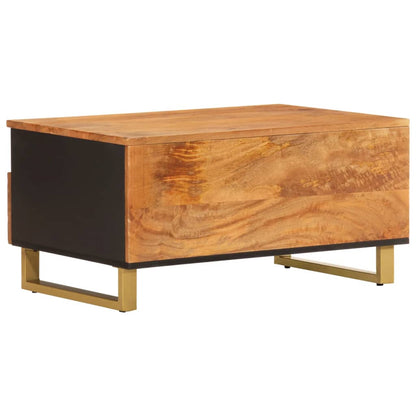 Mesa De Centro Madera Maciza Mango Negro Y Marrón 80X54X40 Cm