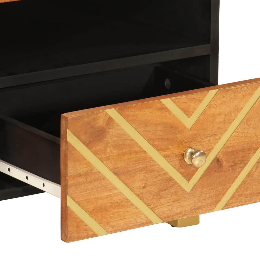 Mesa De Centro Madera Maciza Mango Negro Y Marrón 80X54X40 Cm