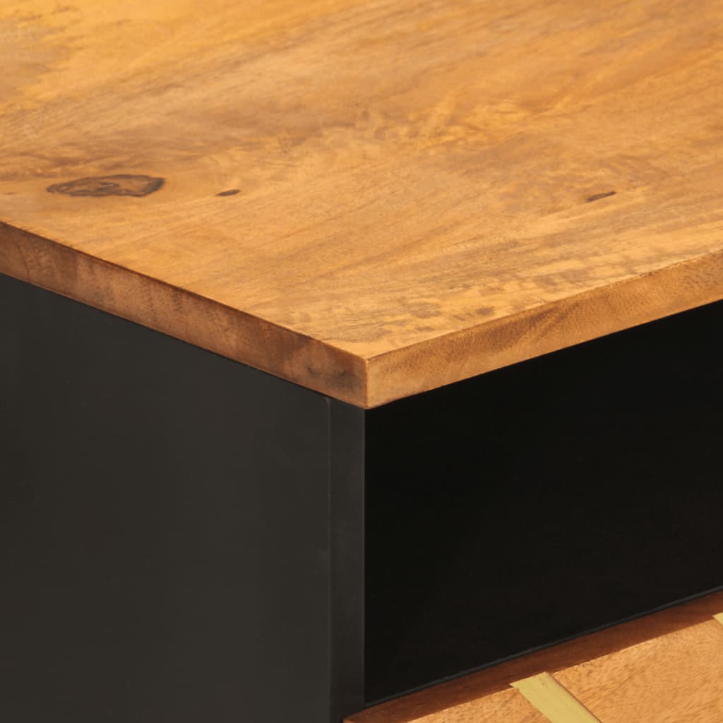 Mesa De Centro Madera Maciza Mango Negro Y Marrón 80X54X40 Cm