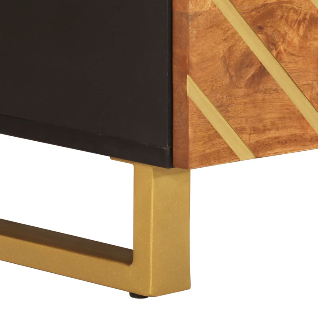 Mesa De Centro Madera Maciza Mango Negro Y Marrón 80X54X40 Cm