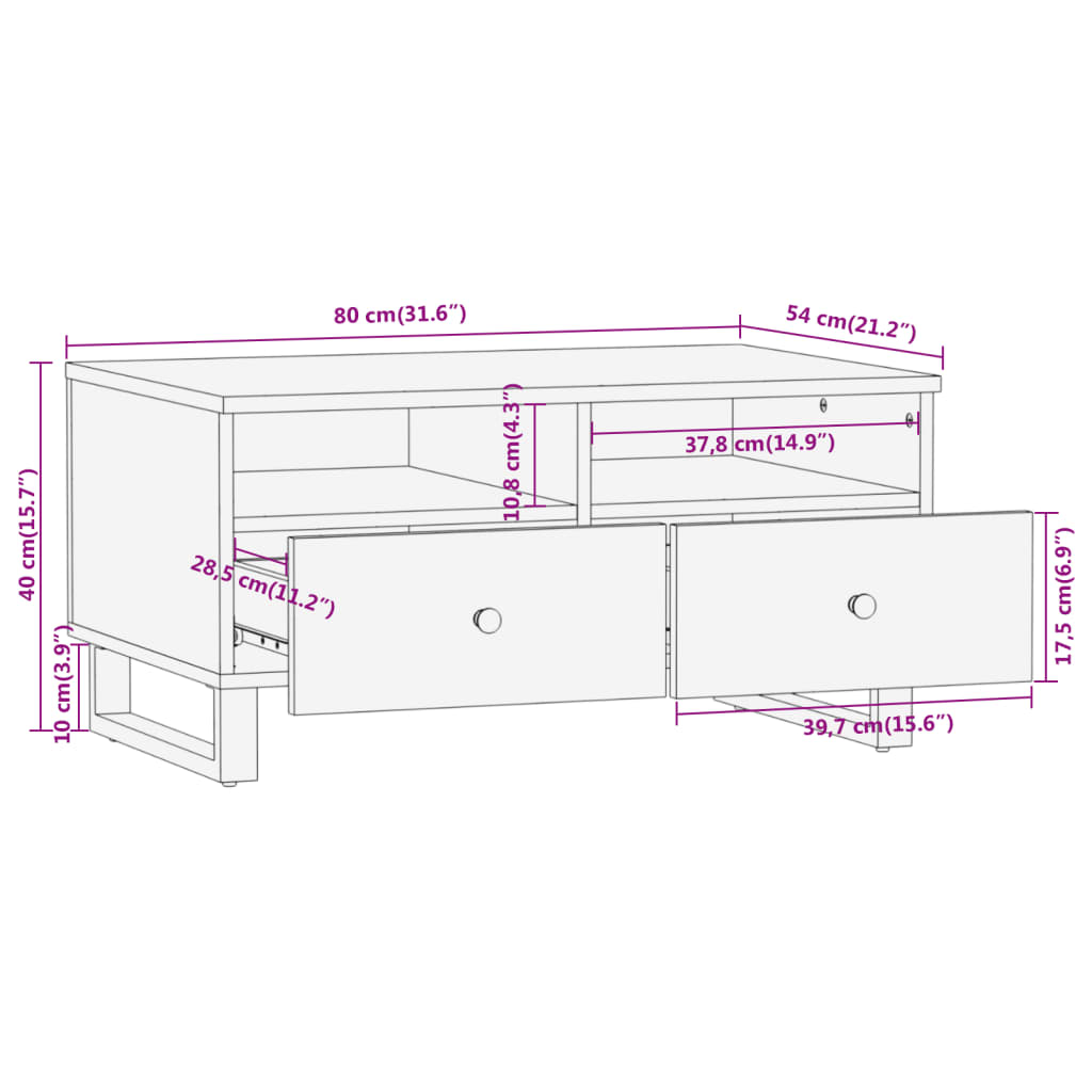 Mesa De Centro Madera Maciza Mango Negro Y Marrón 80X54X40 Cm