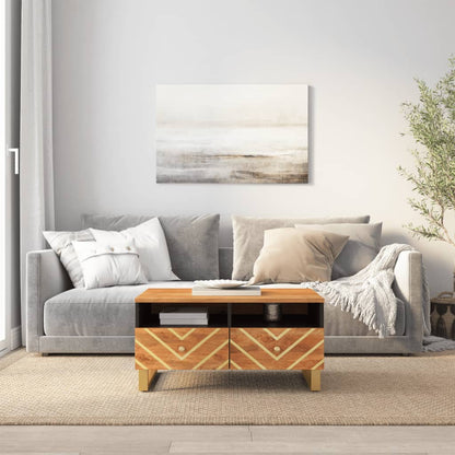 Mesa De Centro Madera Maciza Mango Negro Y Marrón 80X54X40 Cm
