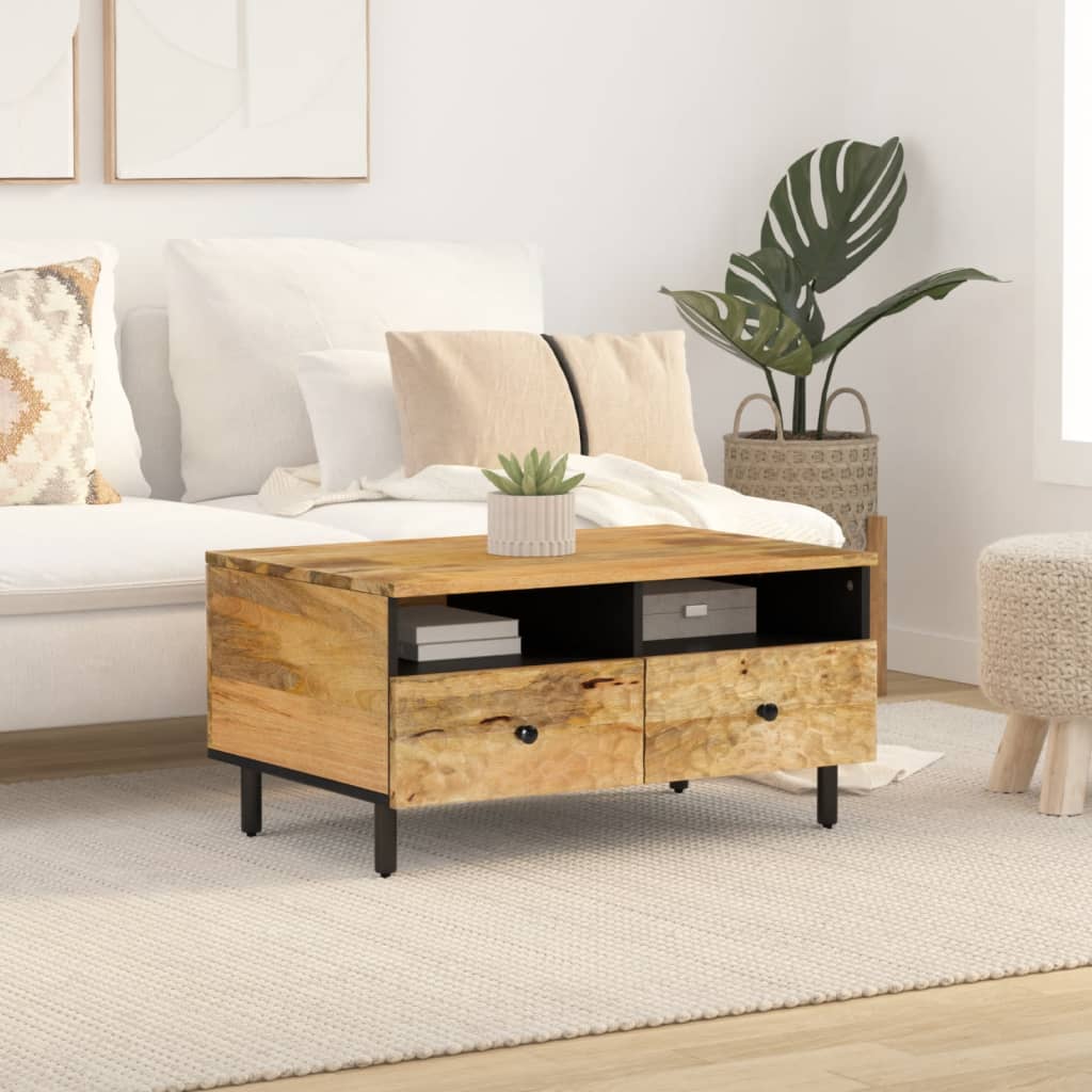 Mesa De Centro De Madera Maciza Mango 80X54X40 Cm