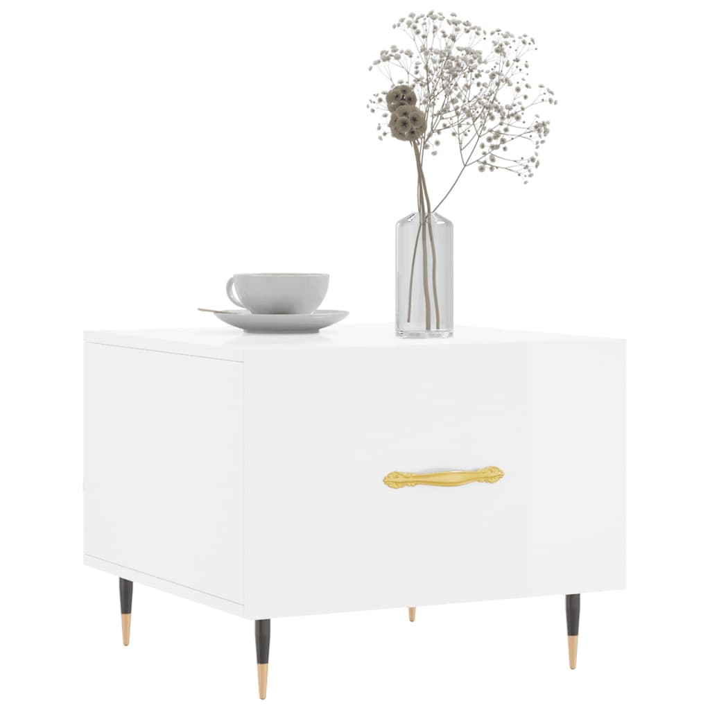 Mesa De Centro Madera De Ingeniería Brillo Blanco 50X50X40 Cm