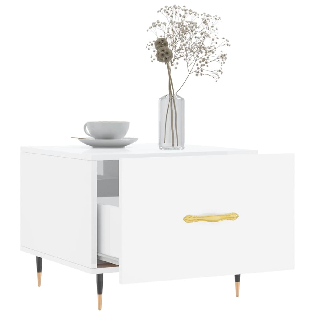 Mesa De Centro Madera De Ingeniería Brillo Blanco 50X50X40 Cm