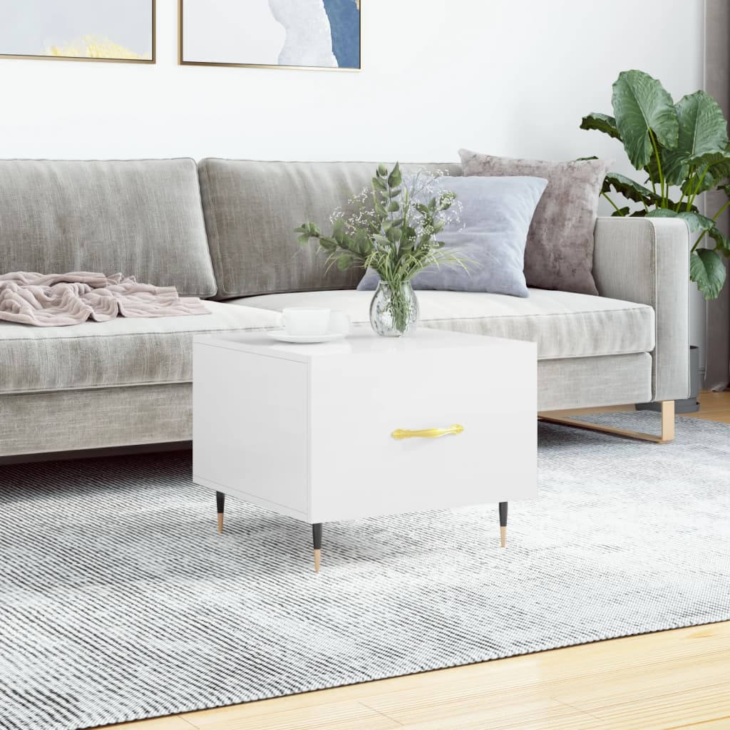 Mesa De Centro Madera De Ingeniería Brillo Blanco 50X50X40 Cm