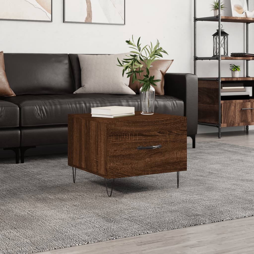 Mesa De Centro Madera Contrachapada Roble Marrón 50X50X40 Cm