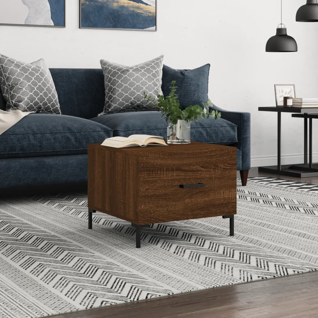 Mesa De Centro Madera Contrachapada Roble Marrón 50X50X40 Cm