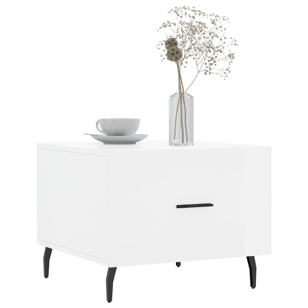 Mesa De Centro Madera De Ingeniería Brillo Blanco 50X50X40 Cm