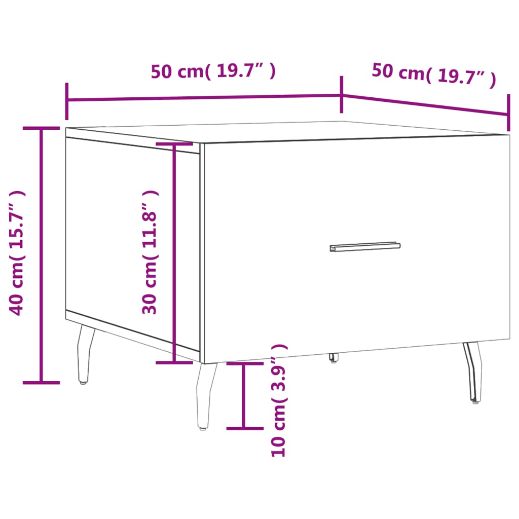 Mesa De Centro Madera De Ingeniería Brillo Blanco 50X50X40 Cm