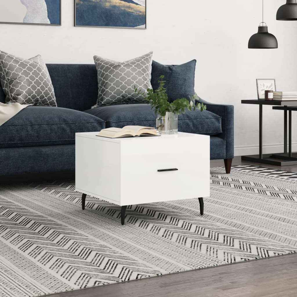Mesa De Centro Madera De Ingeniería Brillo Blanco 50X50X40 Cm