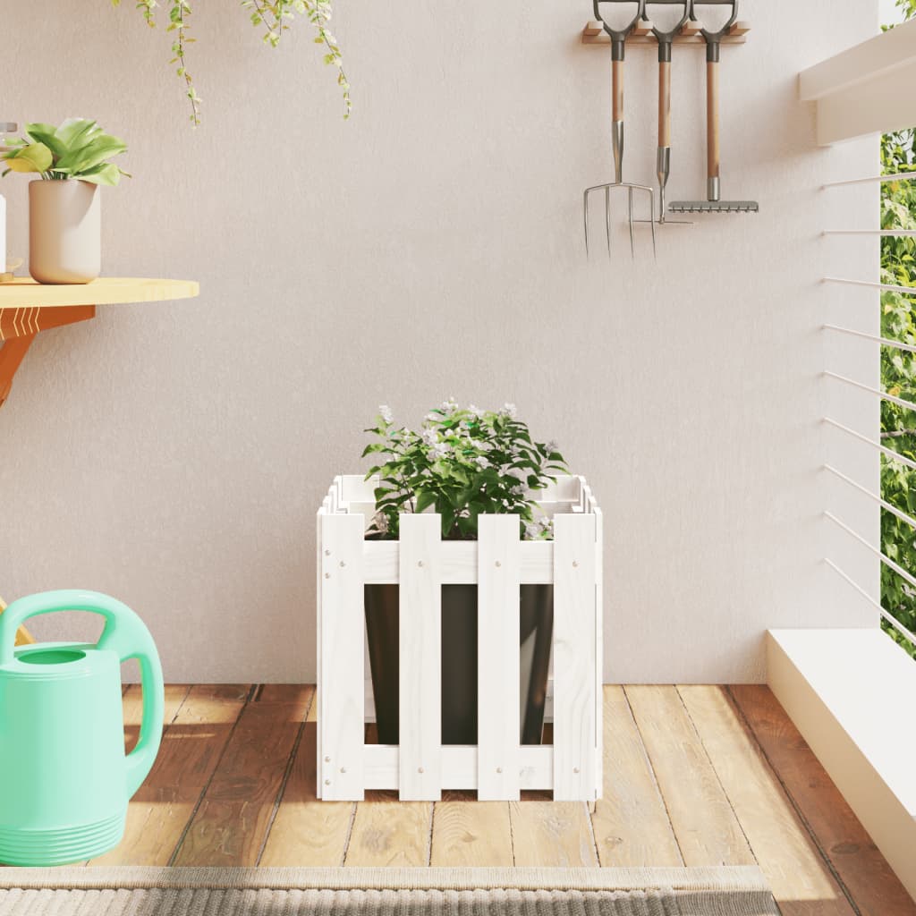 Arriate Elevado Jardín Con Valla Madera Maciza Pino 150X30X30Cm