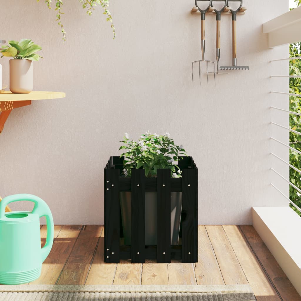 Arriate Elevado Jardín Con Valla Madera Maciza Pino 150X30X30Cm