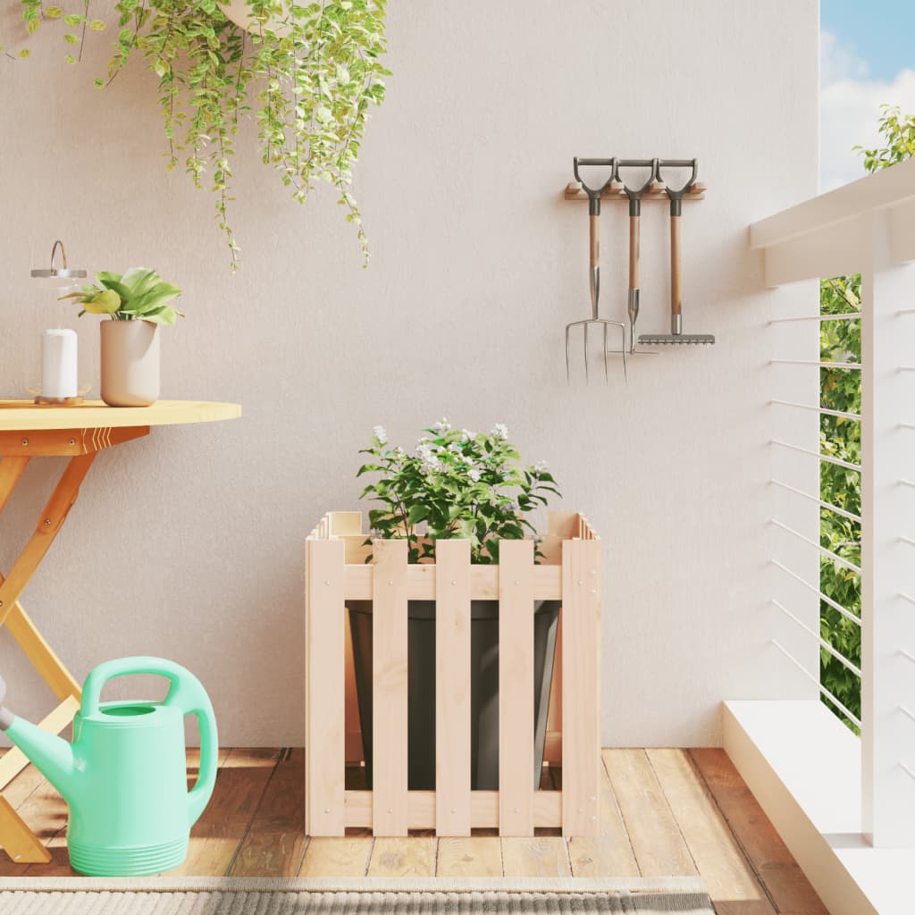 Arriate Elevado Jardín Con Valla Madera Maciza Pino 150X30X30Cm